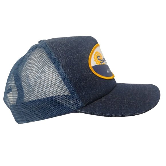 Vintage Sunrise Construction West Virginia Cap Snap Back Blue Denim Logo Hat - Picture 3 of 7